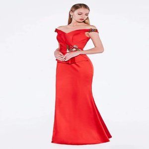 Cinderella Divine - CH520 Floral Embroidered V-Neck Evening Dress
